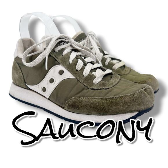 Saucony Shoes - Saucony Logan MV Olive Green Nylon Suede Retro Runner Sneakers Women's 8 Y2K